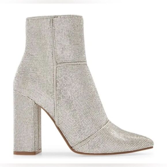 Steve Madden Noticed-R Rhinestone
Silver Heeled Booties Size 9 - Picture 1 of 9